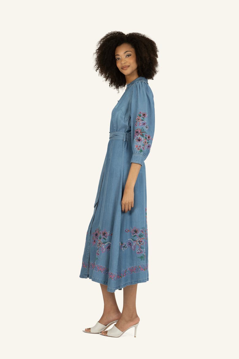 Lynn Dress with Flower Embroidery, Alternate, color, Light Blue Wash Denim