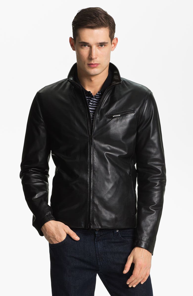 Emporio Armani Armani Collezioni Blouson Leather Jacket, Main, color, 
