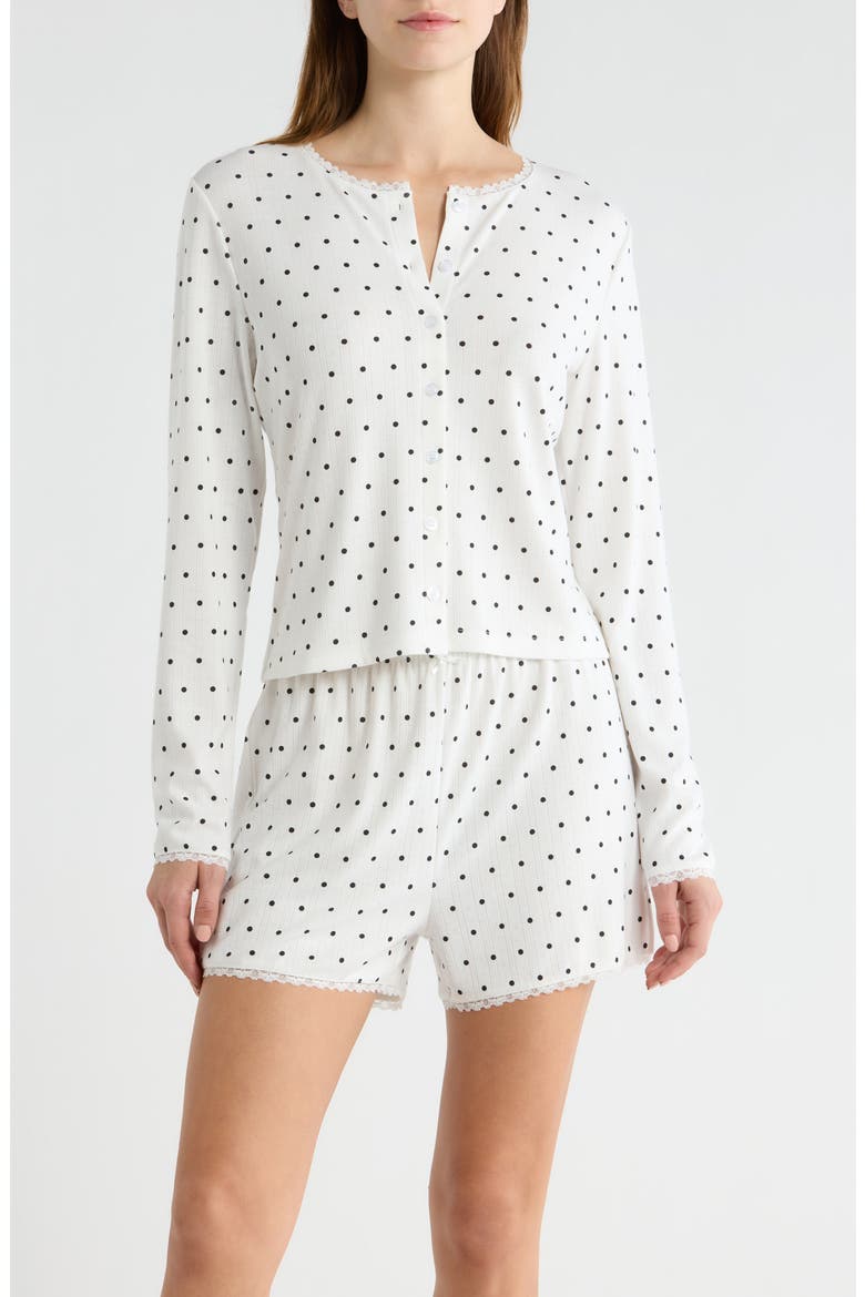 Print Pointelle Knit Short Pajamas, Main, color, WHITE/ BLACK DOT