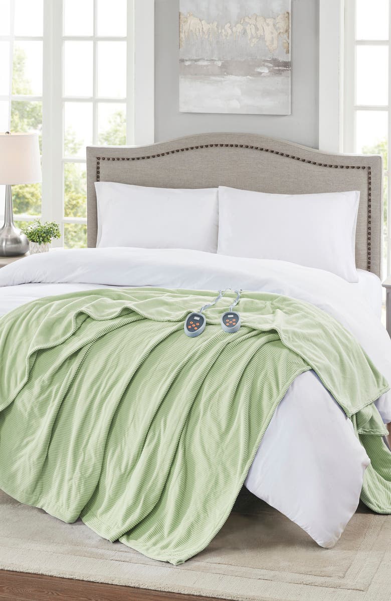 BEAUTYREST Electric Micro Fleece Heated Blanket, Alternate, color, Green
