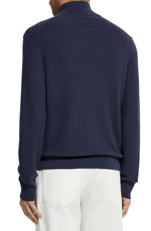 Zegna Mock-neck Half-zip Cashmere Sweater In Blue