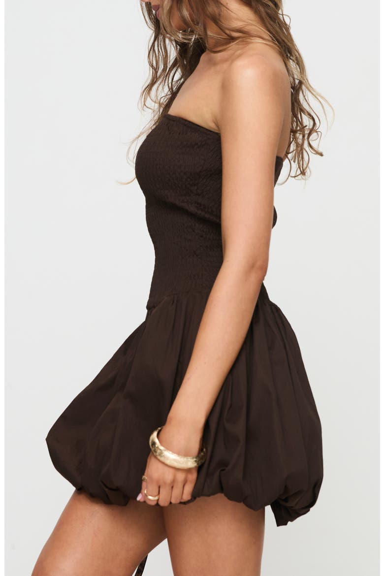 Bonjour Smocked Strapless Bubble Hem Minidress, Alternate, color, BROWN / BEIGE