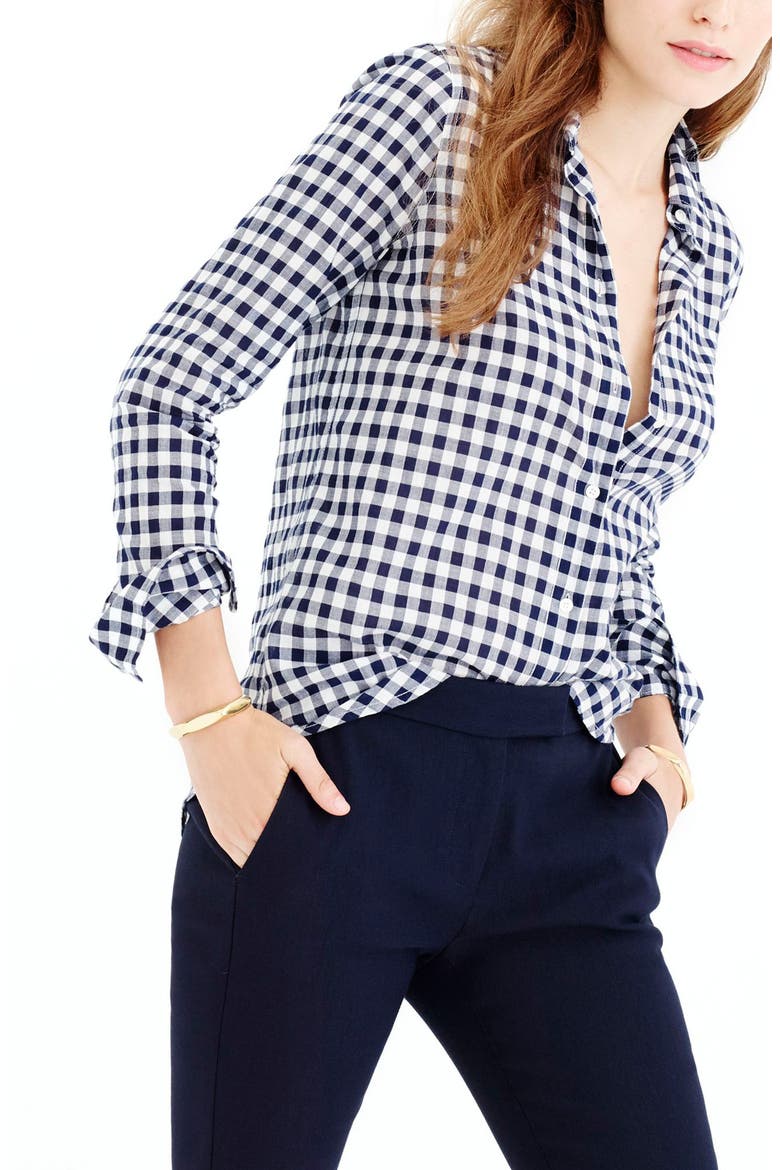 Crinkle Gingham Boy Shirt, Alternate, color, CLASSIC NAVY
