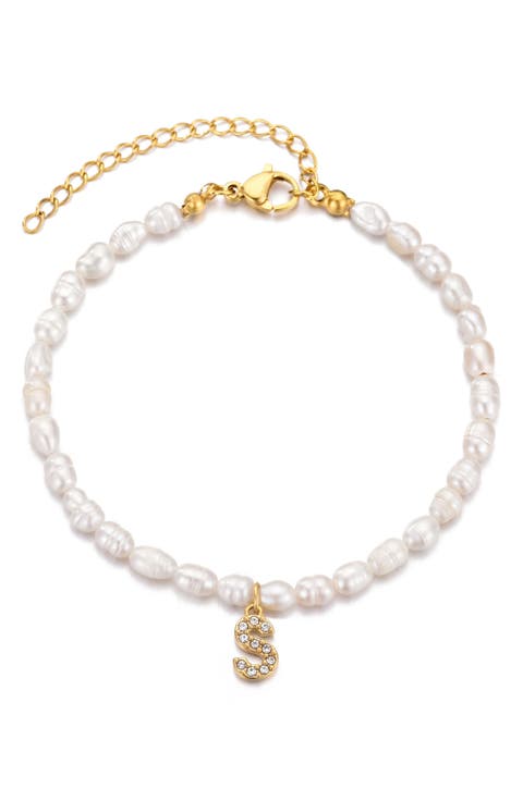 Freshwater Pearl Initial Charm Bracelet