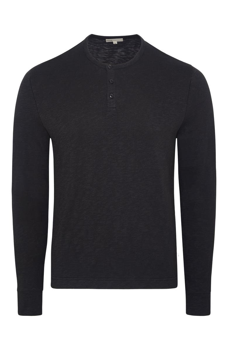Onia Heavyweight Slub Henley Sweater, Alternate, color, Noir