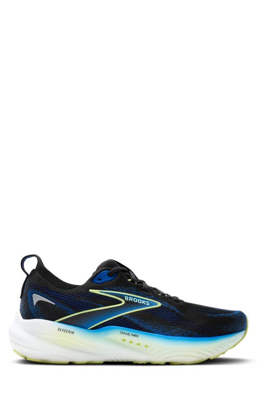 Brooks Glycerin Gts 22 Running Shoe In Black/cobalt/neo Yellow
