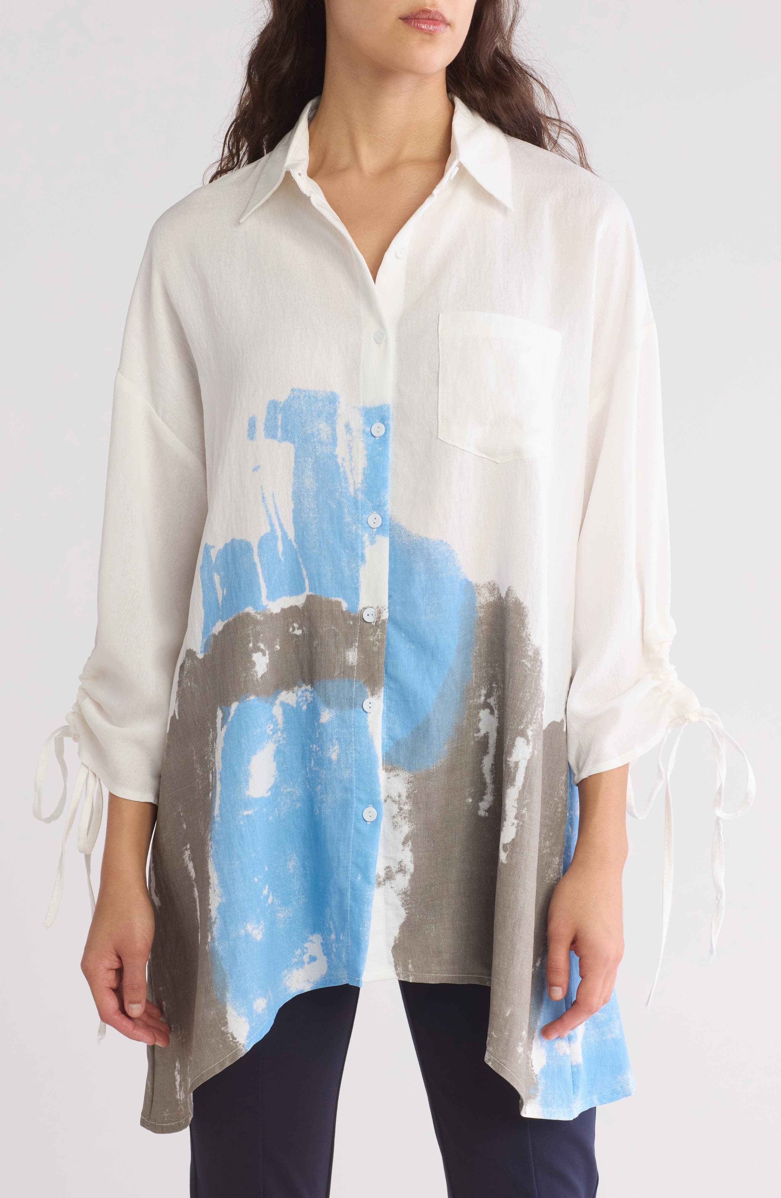 PATRIZIA LUCA Printed Button-Up Tunic Shirt