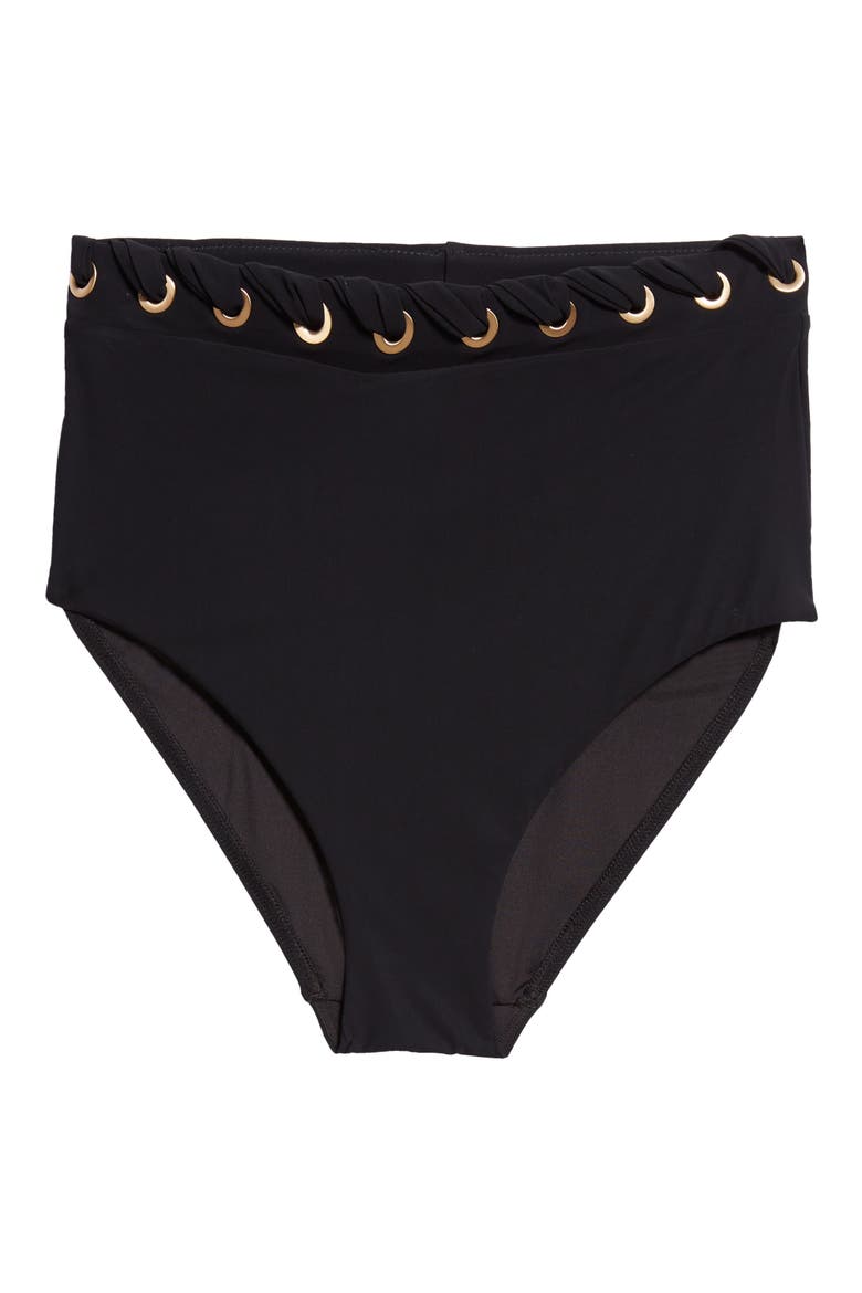 Alight Eyelet High Waist Bikini Bottoms, Alternate, color, NOIR