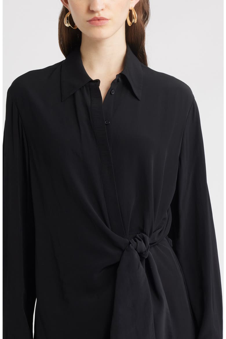 Tie Waist Long Sleeve Shirtdress, Alternate, color, BLACK