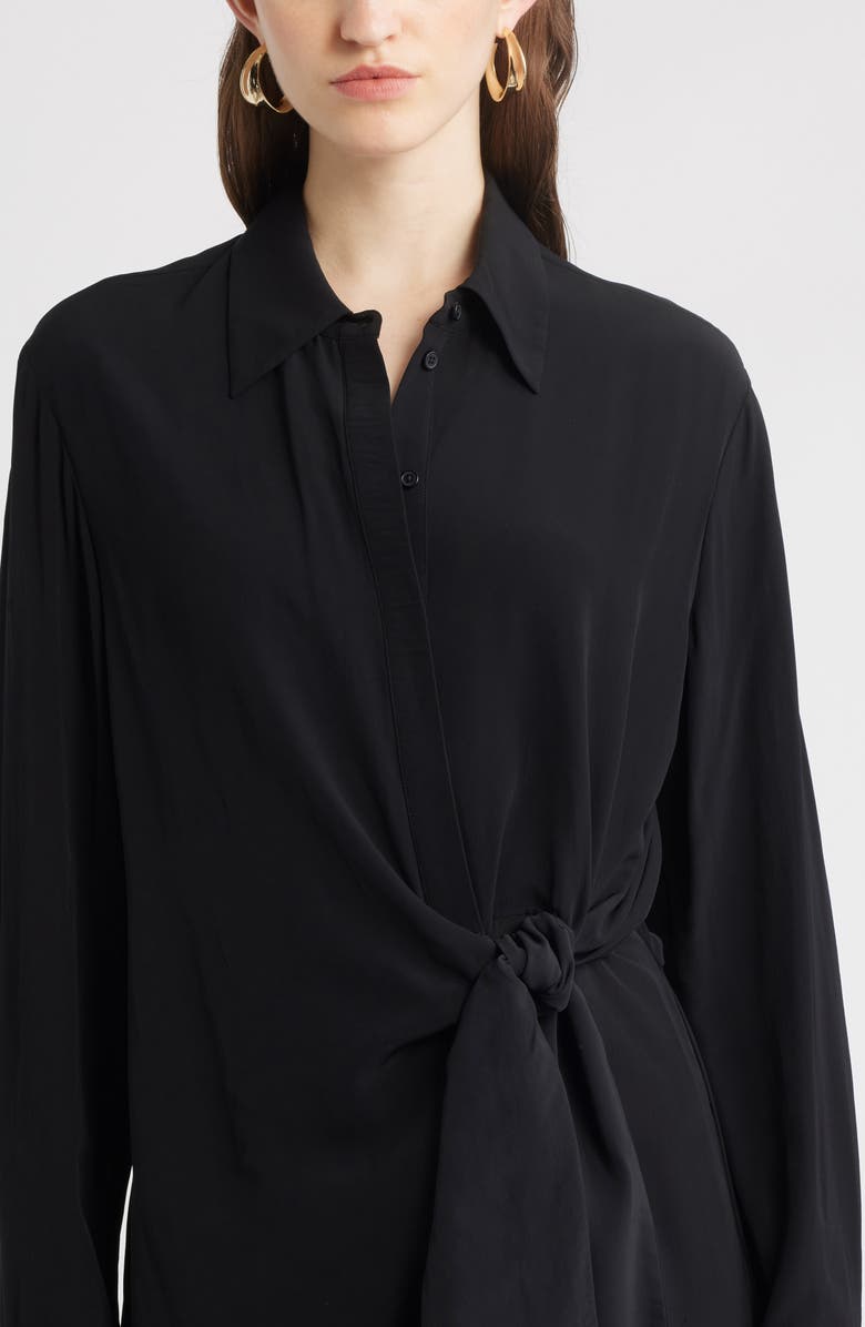 Nordstrom Tie Waist Long Sleeve Shirtdress, Alternate, color, Black