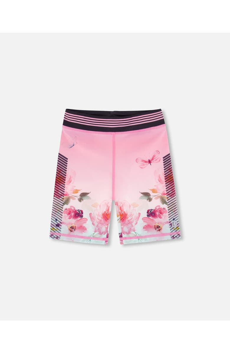 Deux par Deux Girl's Athletic Biker Shorts Gradient Pink Printed Big Flowers, Main, color, 