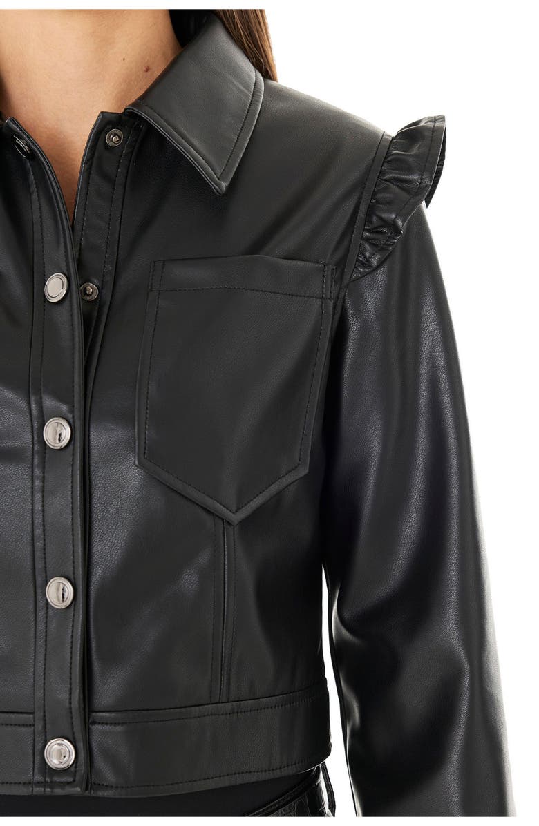 The Noli Shop Chantal Ruffle Sleeve Leather Jacket, Alternate, color, Black