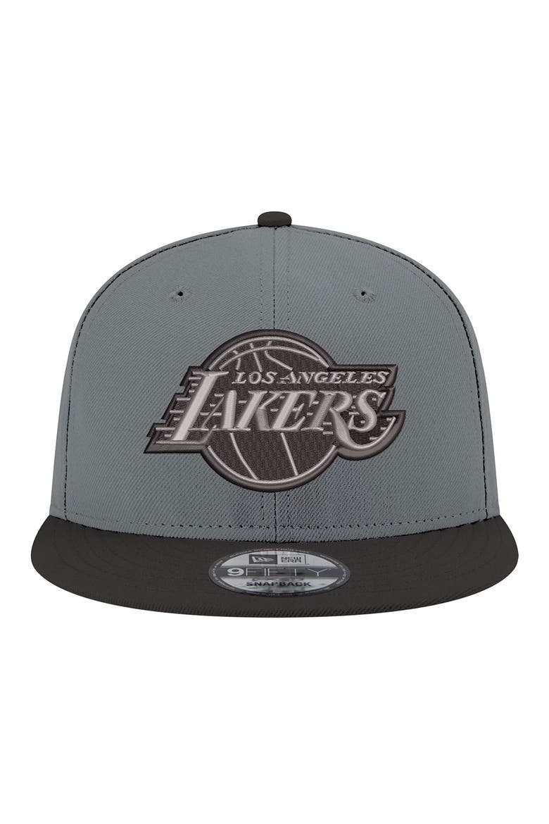 Men's New Era Gray/Black Los Angeles Lakers Logo 2-Tone 9FIFTY Snapback Hat, Alternate, color, Gray
