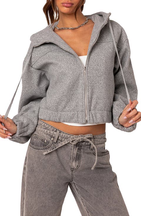 Textured Crop Hooded Jacket