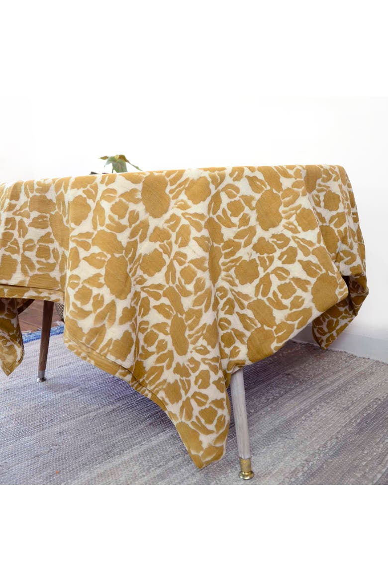 Hand Block Printed Tablecloth, Alternate, color, Yellow