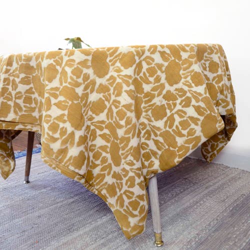 Ichcha Hand Block Printed Tablecloth In Yellow