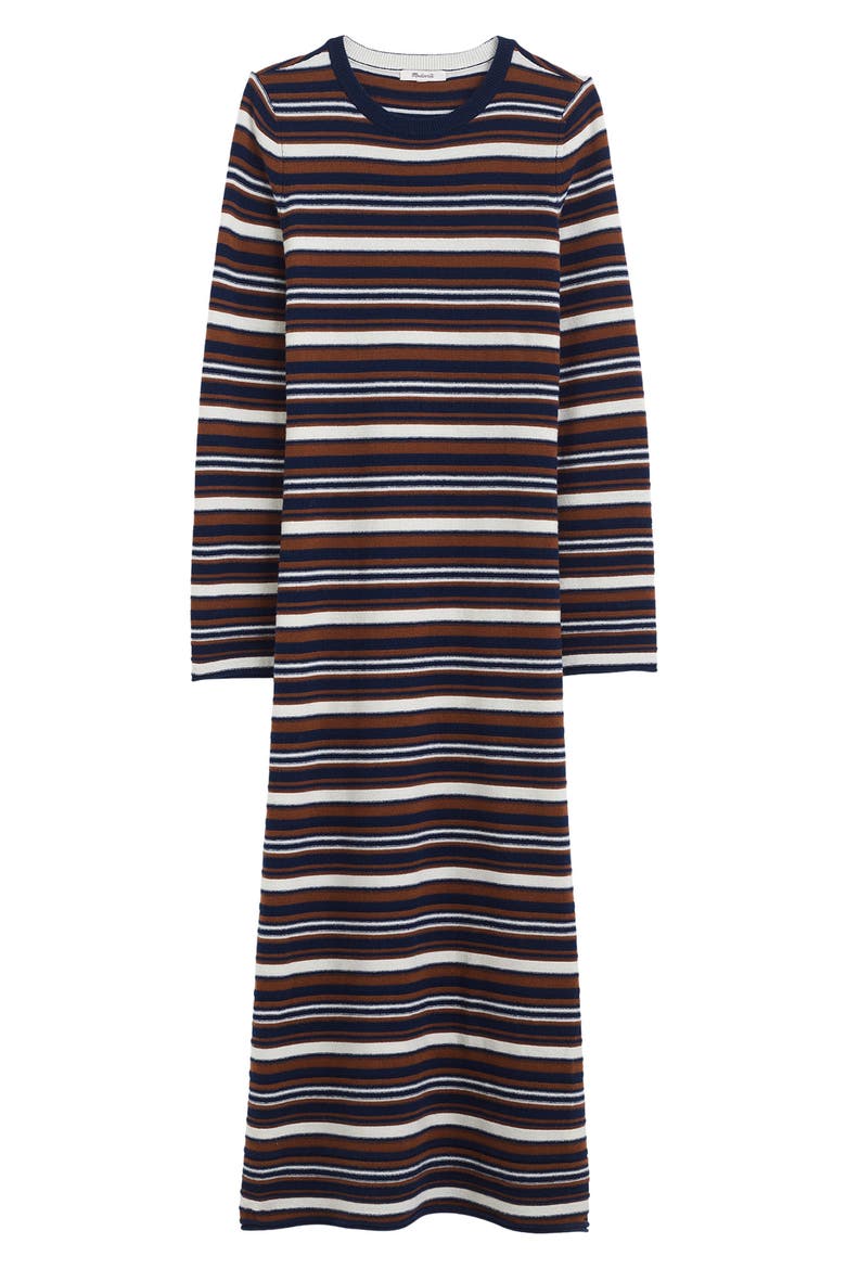 Crewneck Long Sleeve Merino Wool Sweater Maxi Dress, Alternate, color, BROWN MULTI STRIPE