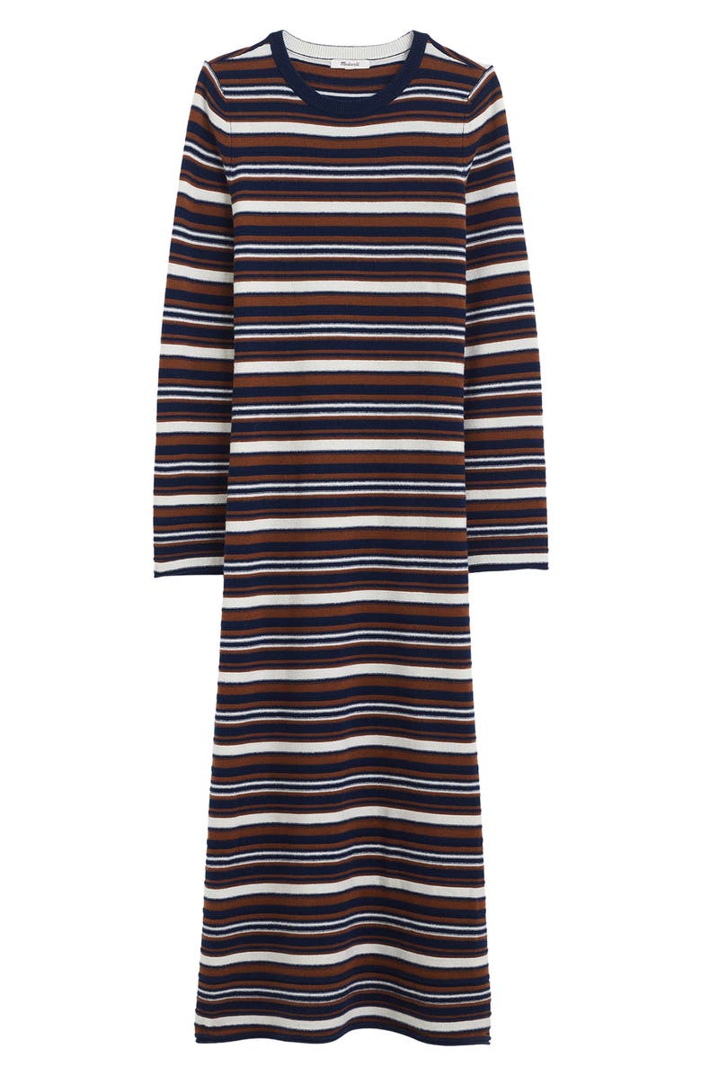 Madewell Crewneck Long Sleeve Merino Wool Sweater Maxi Dress, Alternate, color, Brown Multi Stripe
