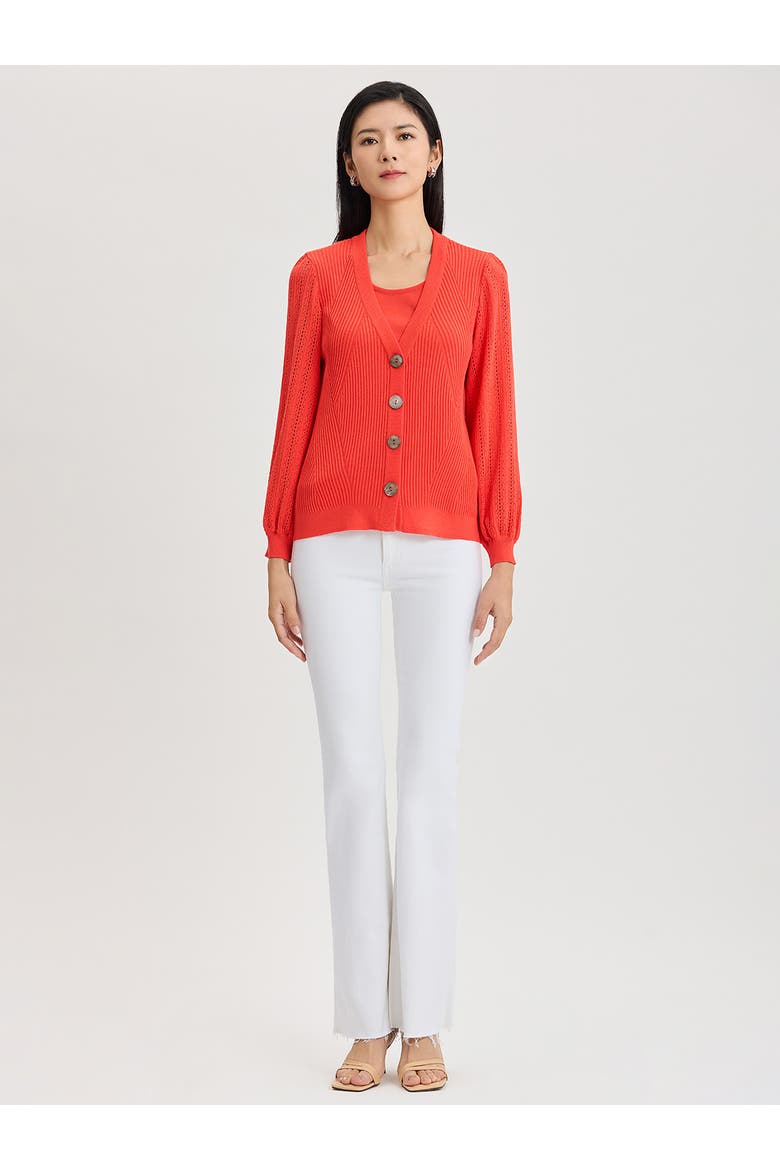 Heritage Pointelle Ribbed Soft Knit Cardigan, Alternate, color, Cherry Ember