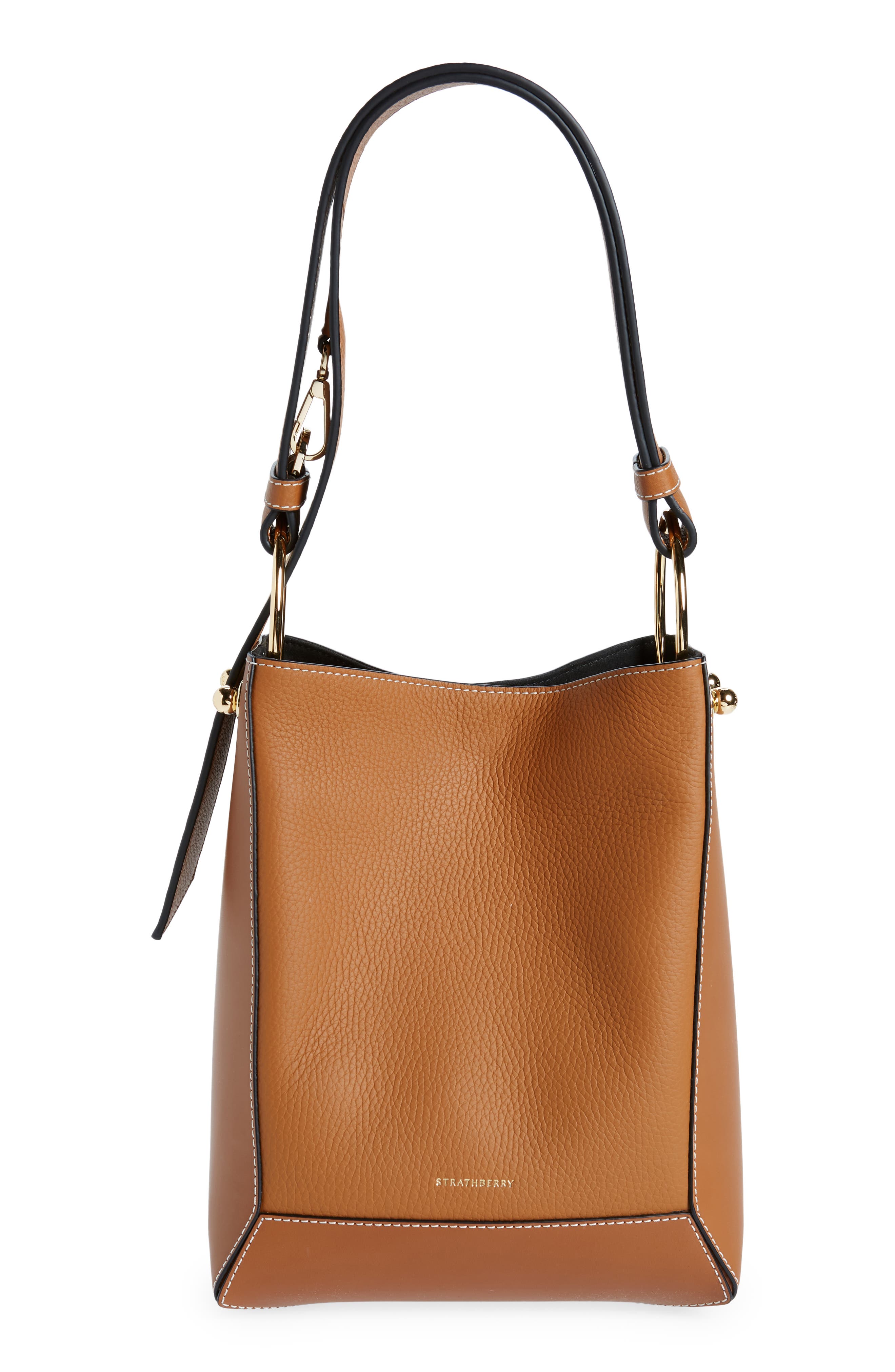 Strathberry Midi Lana Leather Bucket Bag, Main, color, Tan/ Vanilla