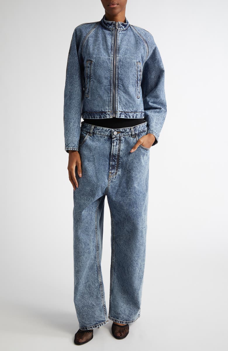 Alaïa Inset Wide Knit Waistband Loose Fit Straight Leg Jeans, Alternate, color,