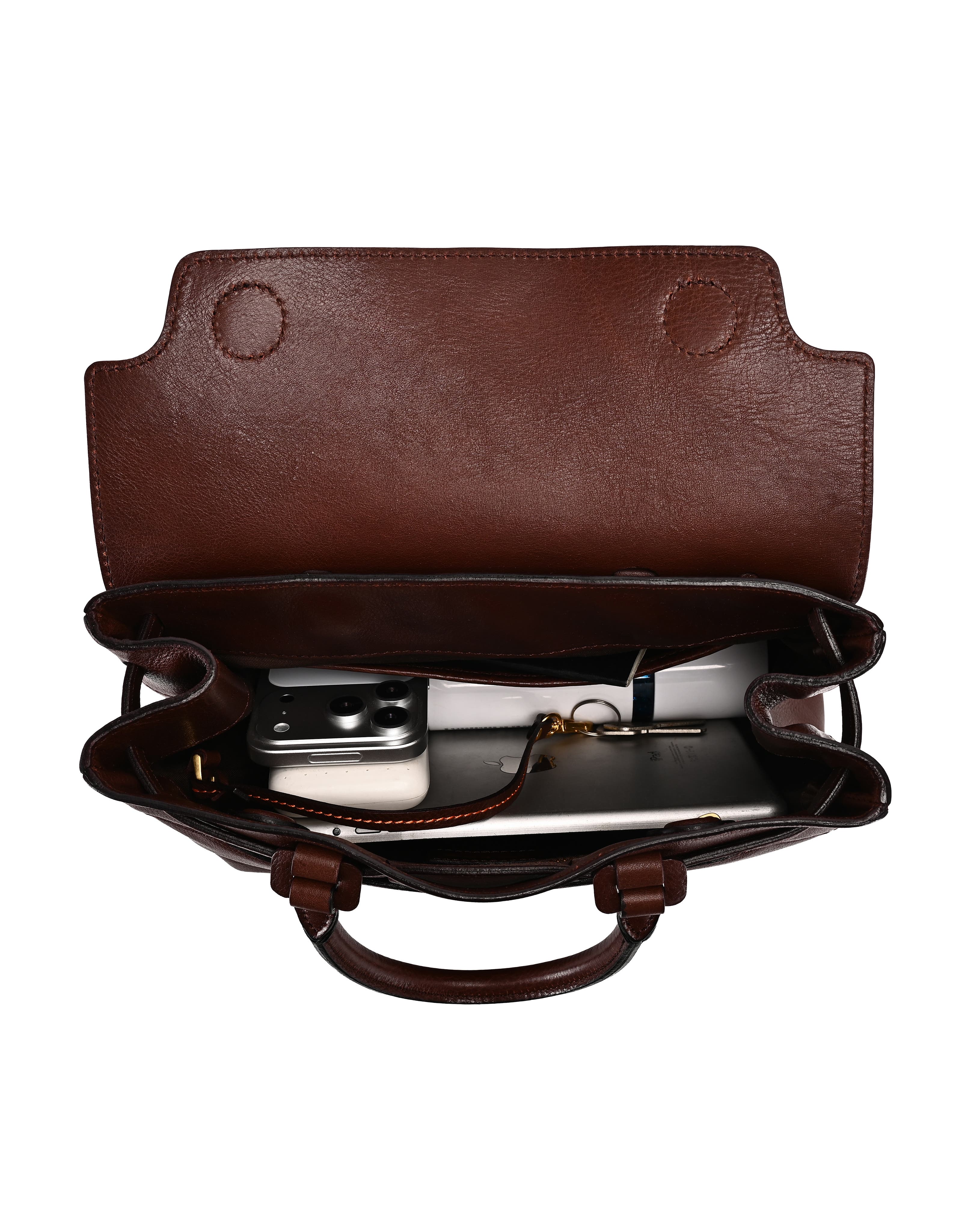 Wishbone Genuine Leather Structured Heritage Satchel, Alternate, color, Brown
