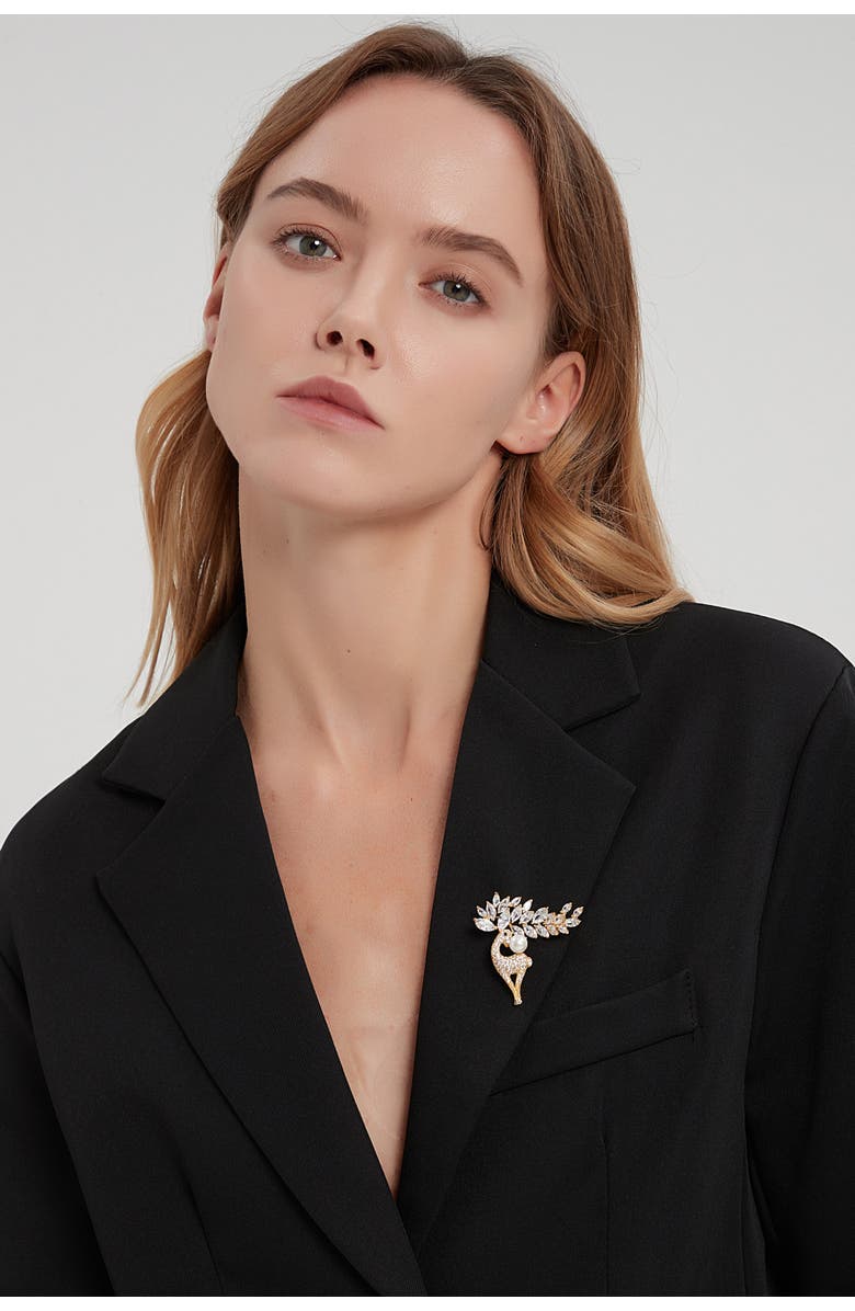 Classicharms Pavé and Shell Pearl Reindeer Multi Way Brooch Pendant, Alternate, color,