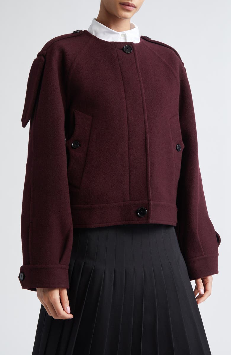 Burberry Oldbrook Detachable Check Scarf Wool Jacket, Alternate, color, Wine Red