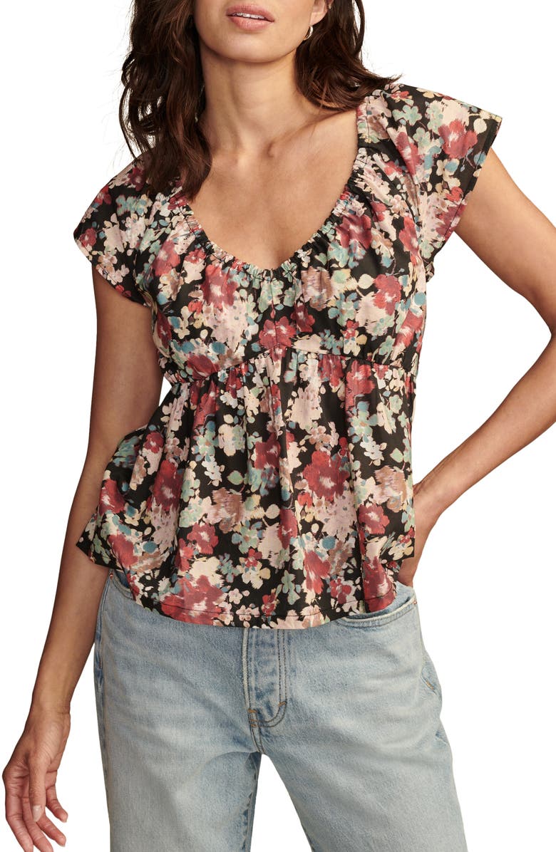 Lucky Brand Puff Sleeve Cutout Babydoll Top, Main, color, 