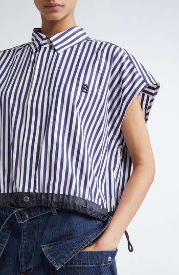 Sacai x Thomas Mason Mixed Media Top | Nordstrom