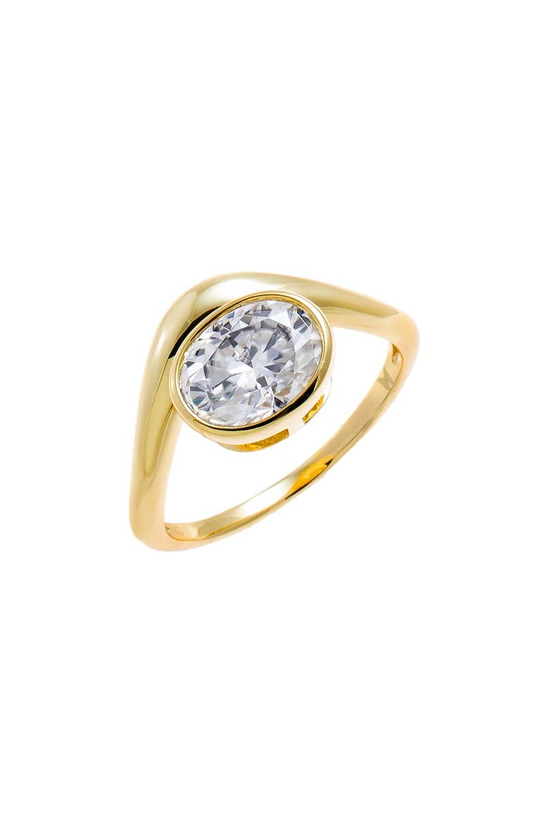 Moissanite Oval Bezel Swirled Ring, Main, color, Gold