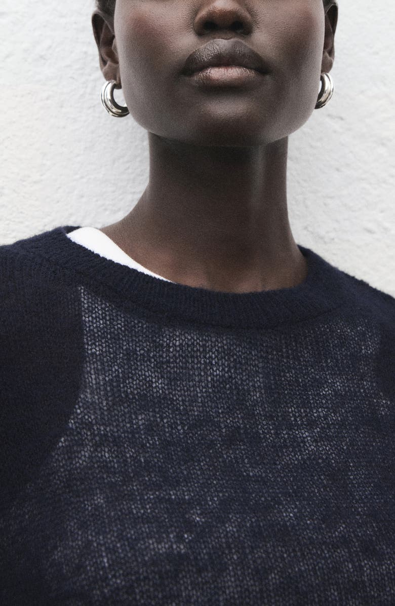 MANGO Semitransparent Crewneck Sweater, Alternate, color, Dark Navy