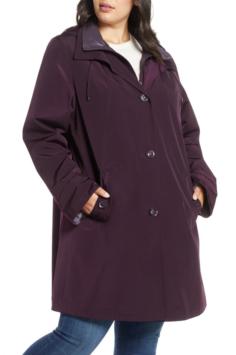 Hooded Raincoat with Liner, Main, color, BLACKBERRY