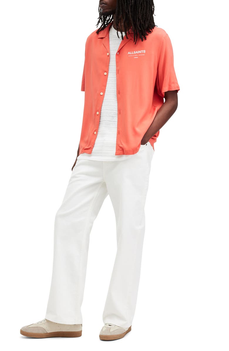 AllSaints Access Short Sleeve Graphic Camp Shirt, Alternate, color, Sunburnt Orange