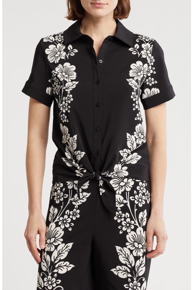 Suki Tie Front Satin Shirt, Main, color, SUKI FLOWER