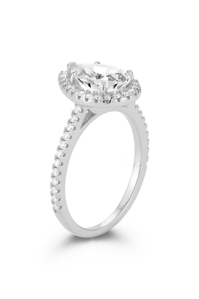 Pear Moissanite Halo Ring, Alternate, color, SILVER