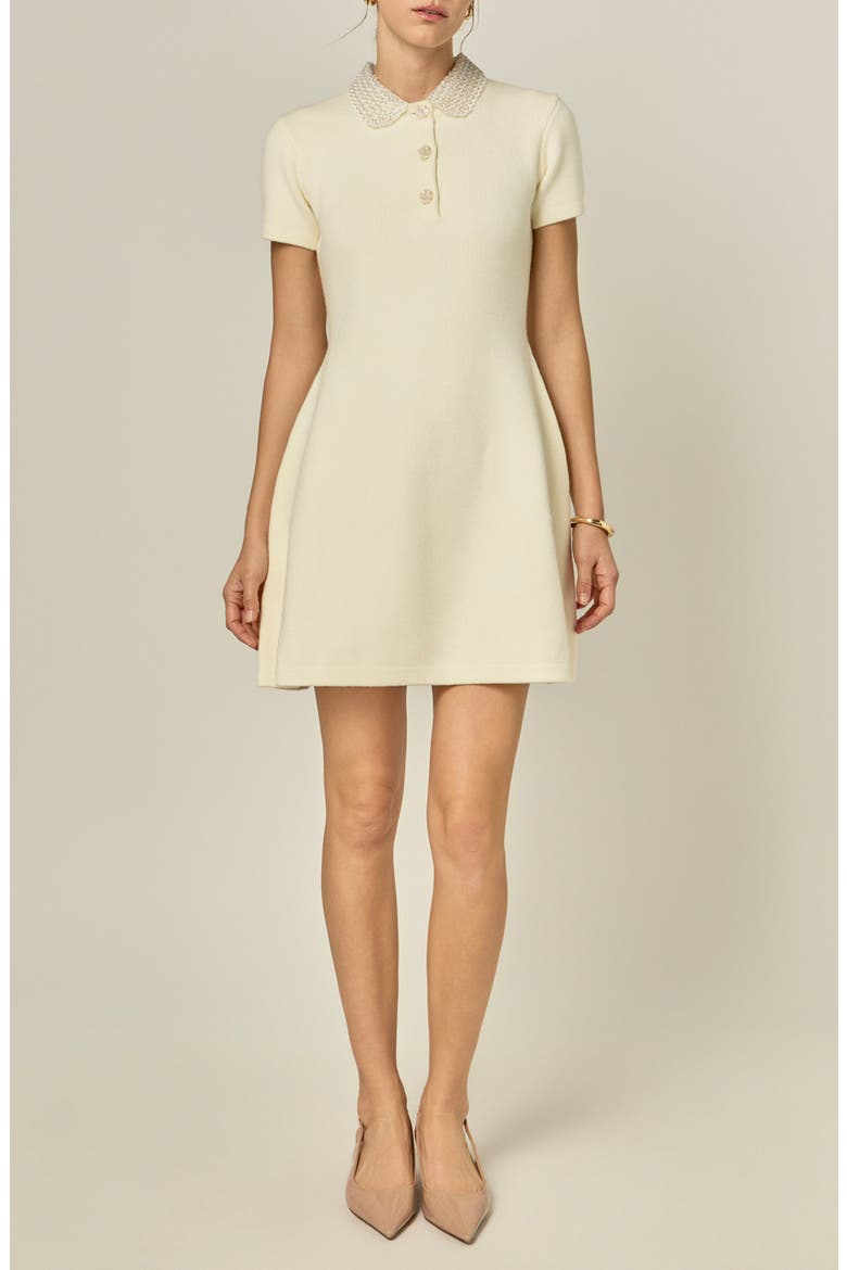 Beaded Collar Knit Fit and Flare Dress, Main, color, IVORY