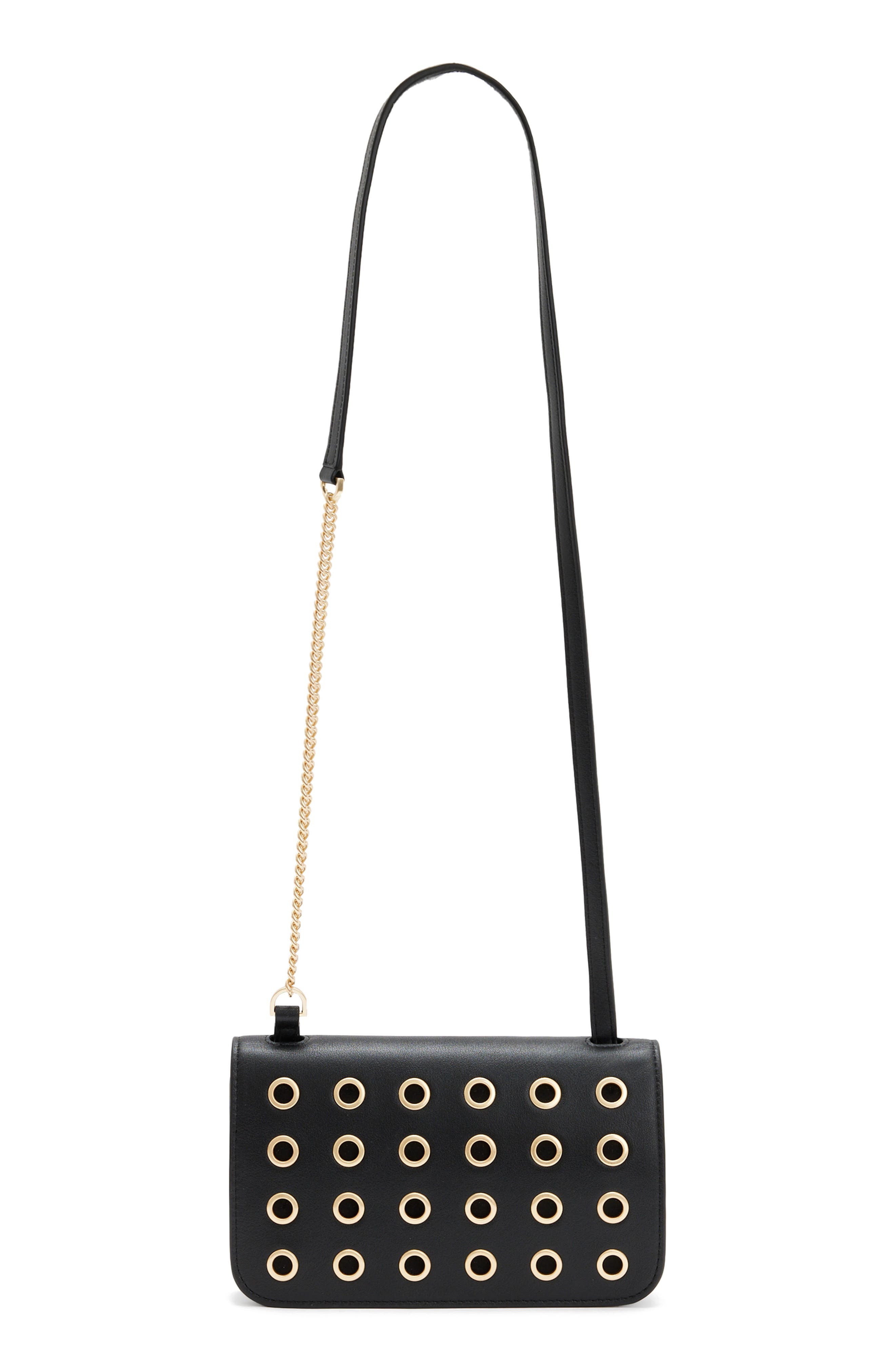 AllSaints Ludivine Grommet Leather Crossbody Bag, Main, color, 