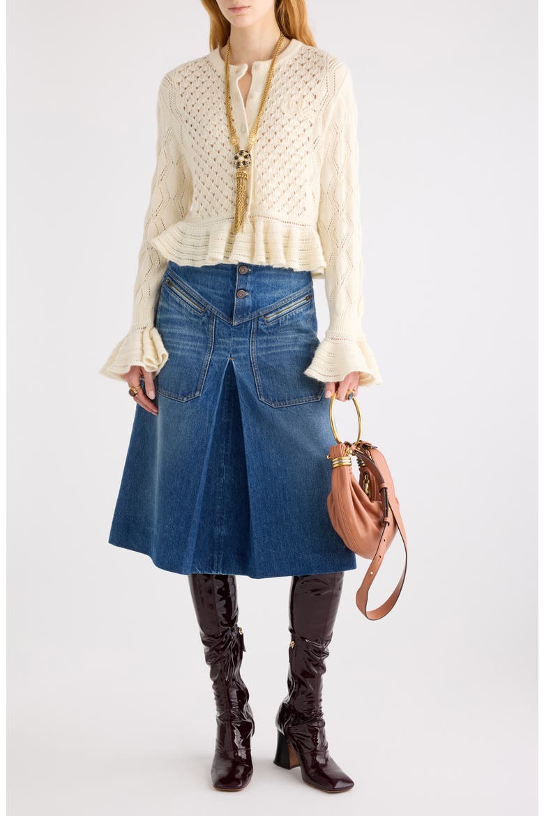 Mixed Pointelle Stitch Cotton, Alpaca & Silk Blend Cardigan, Alternate, color, ICONIC MILK