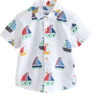 NEXT Kids' Sailboat Print Short Sleeve Button-Up Shirt
