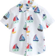 NEXT Kids' Sailboat Print Short Sleeve Button-Up Shirt