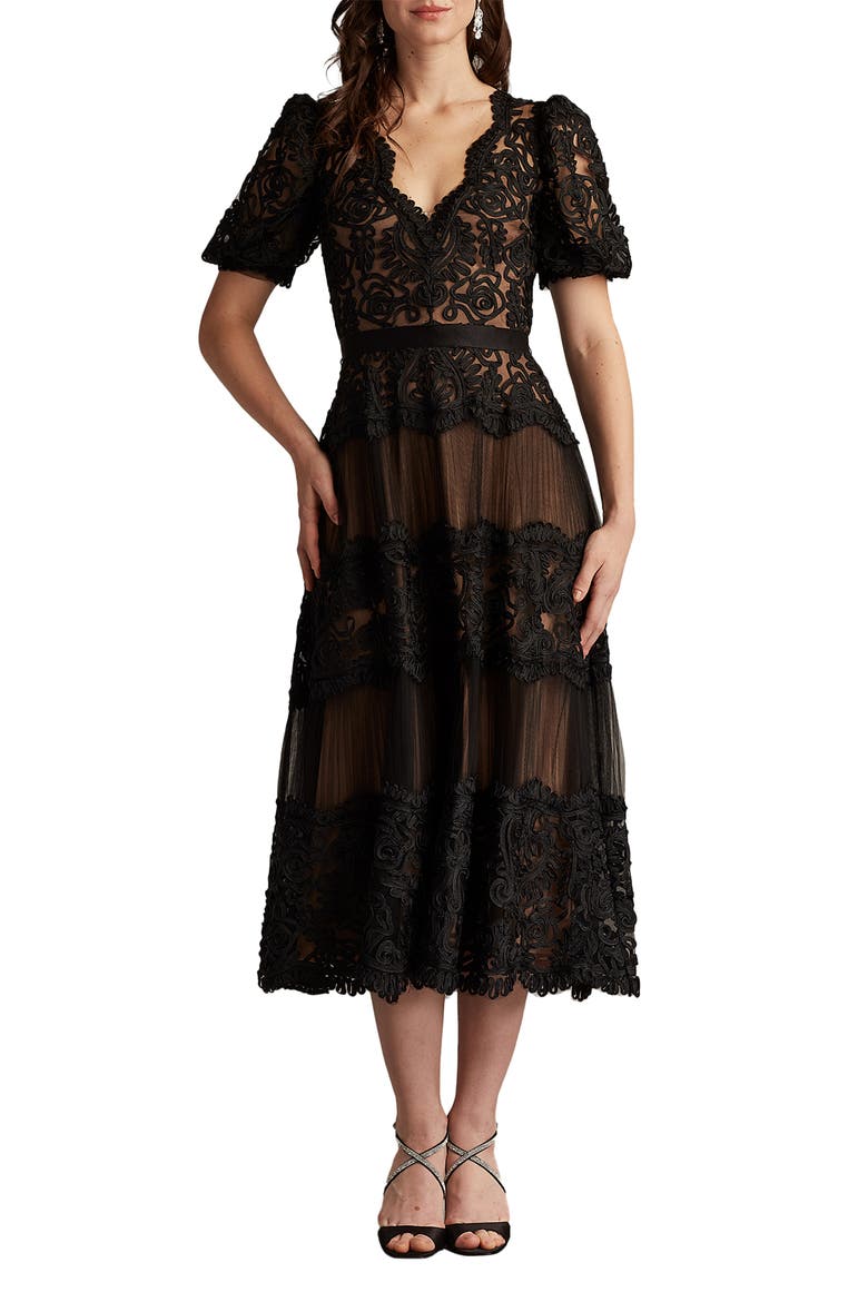 Soutache Lace Cocktail Dress, Alternate, color, BLACK/ NUDE