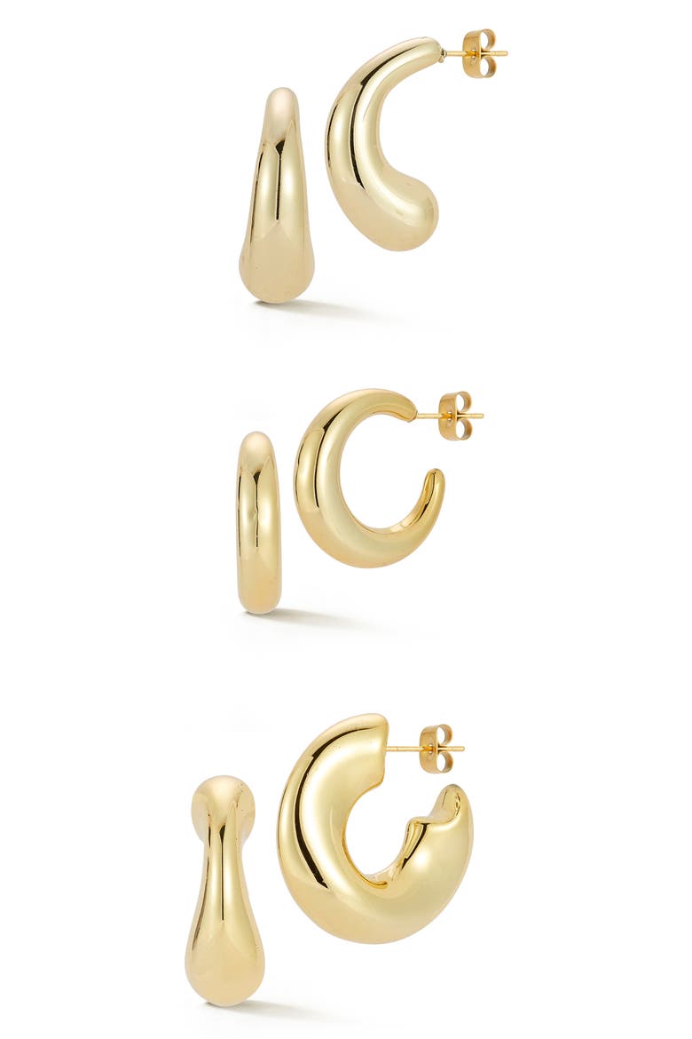 Hoop Earrings Set, Main, color, GOLD