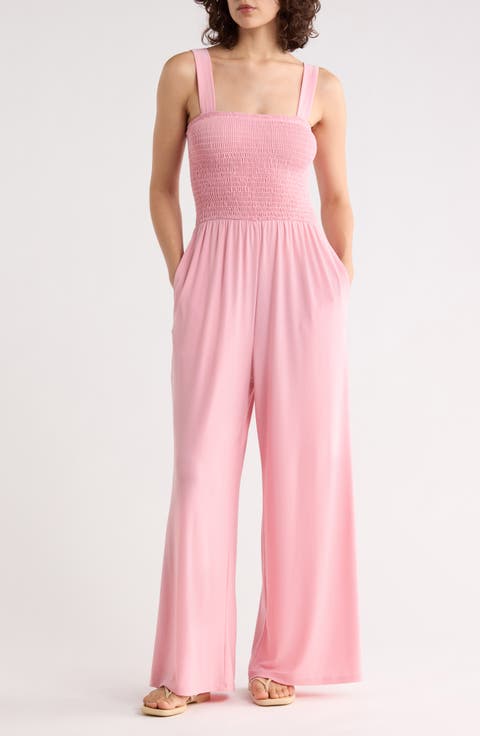 Smocked Knit Sleeveless Jumpsuit