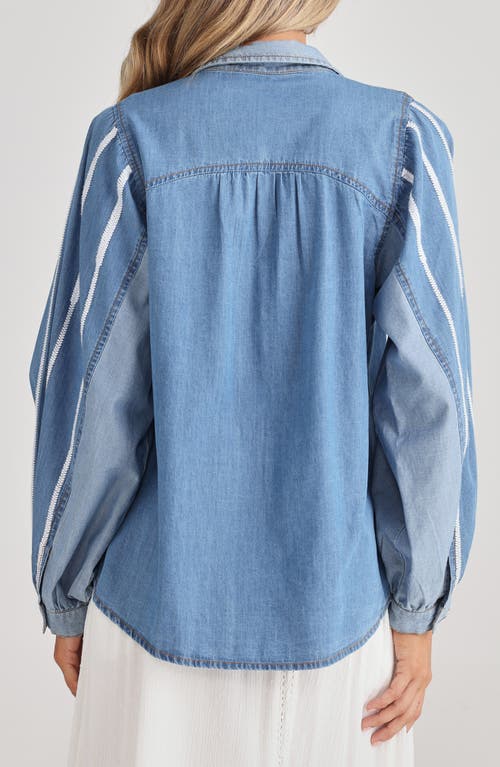 Talisman The Label Stella Embroidered Detail Cotton Chambray Button-up Shirt In Blue