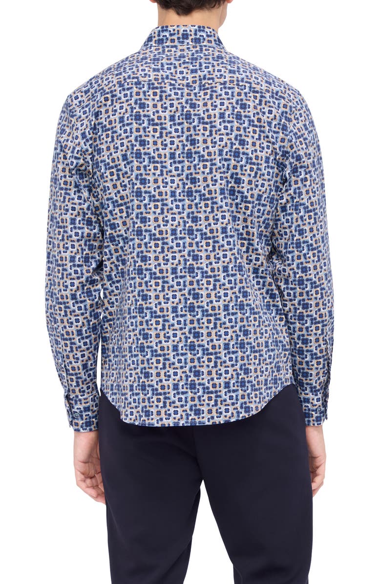 Bugatchi Julian Shaped Fit Geo Print Stretch Button-Up Shirt, Alternate, color, Air Blue