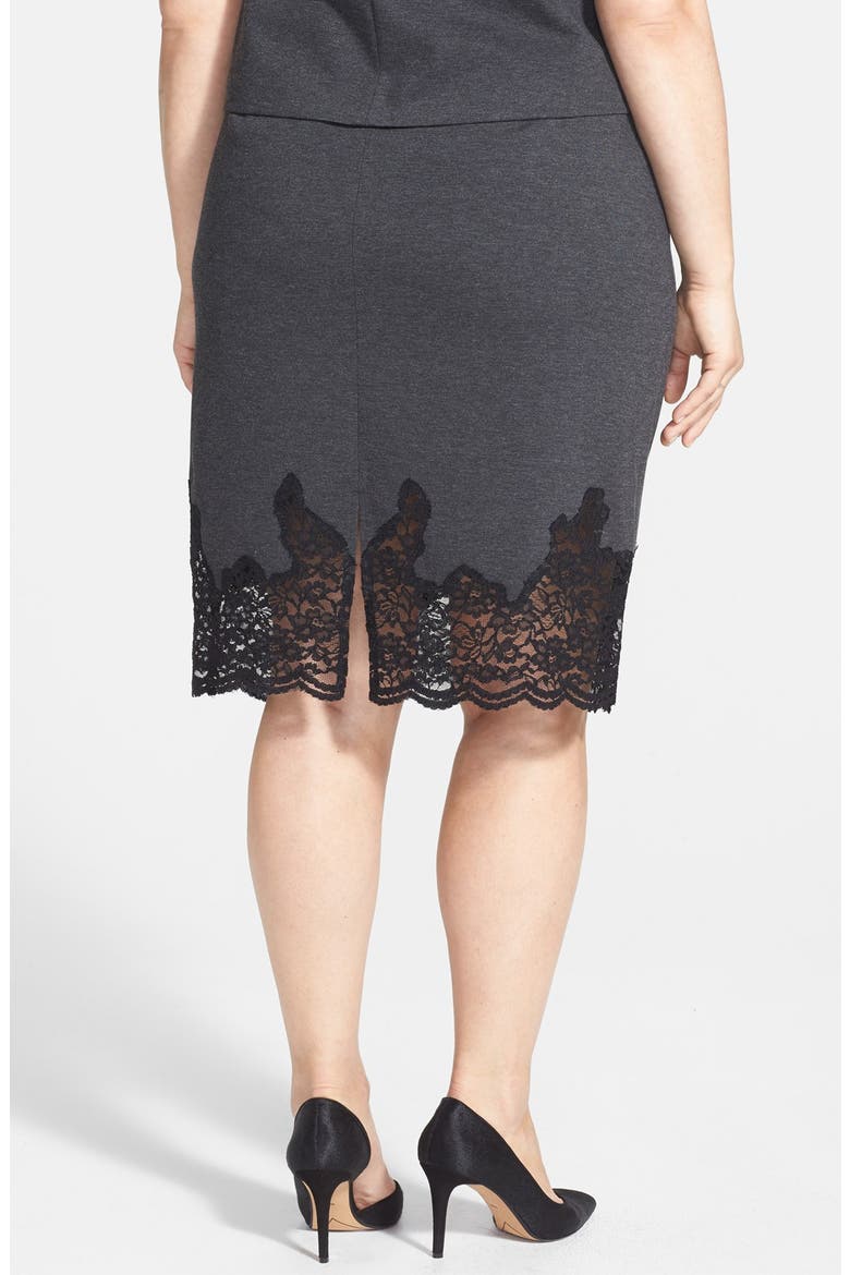 Lace Panel Pencil Skirt, Alternate, color, DARK HEATHER GREY