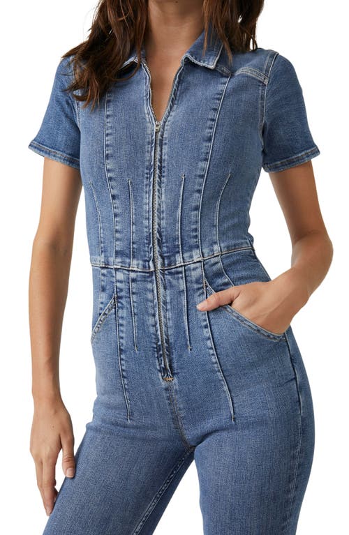 Free People Jayde Denim Flared Jumpsuit In Sunburst Blue