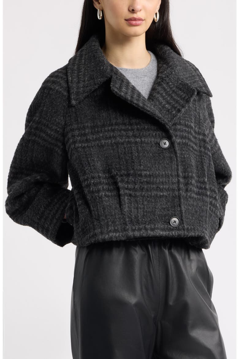 Plaid Cropped Pleated Jacket, Alternate, color, BLACK- GREY MAUDE PLAID