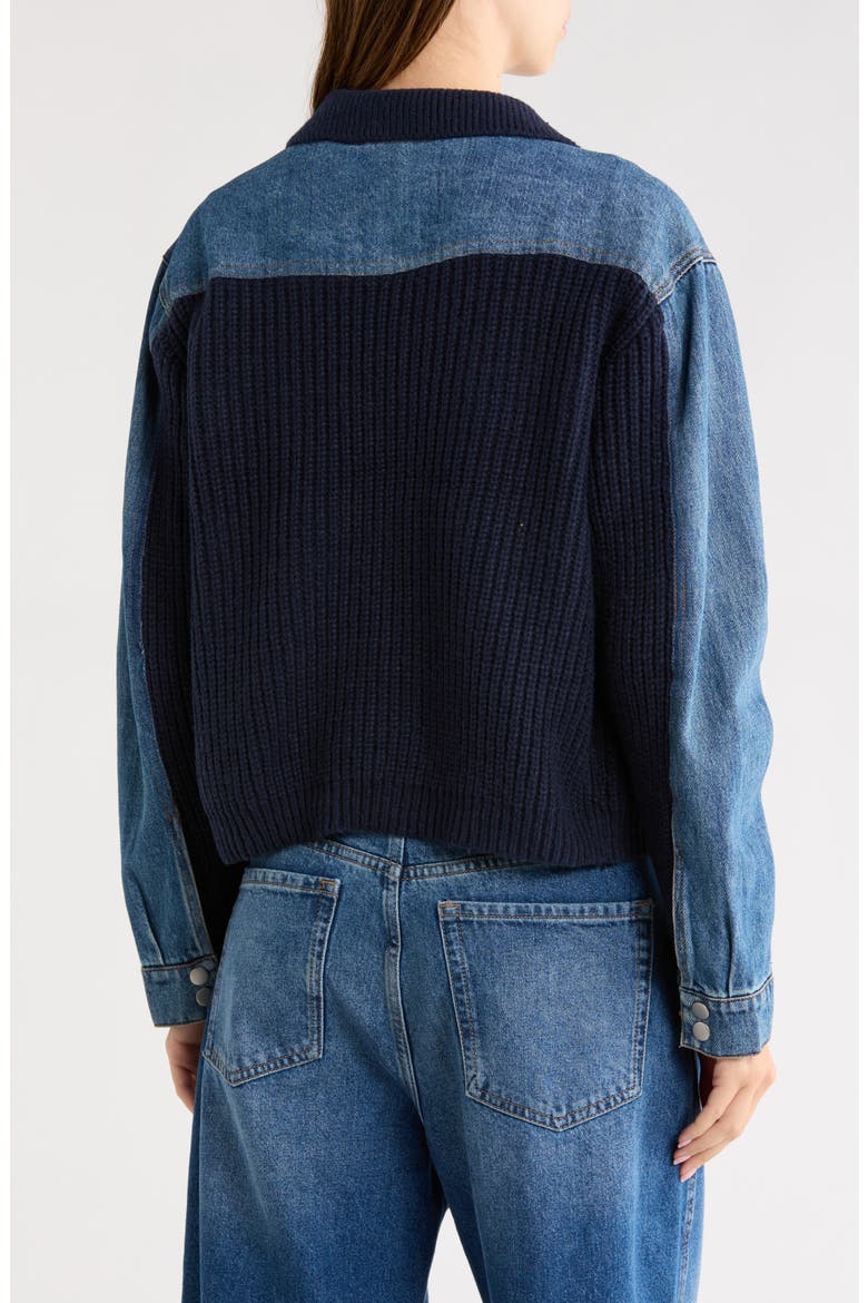 Denim Trim Sweater Jacket, Alternate, color, NAVY
